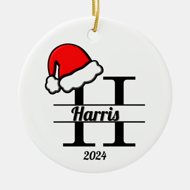 Familjemonogram H | Dubbla sida vid sida Julgransprydnad Keramik (Framsidan)