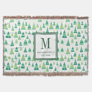 Familjemonogram Initial Julgran Mönster Filt