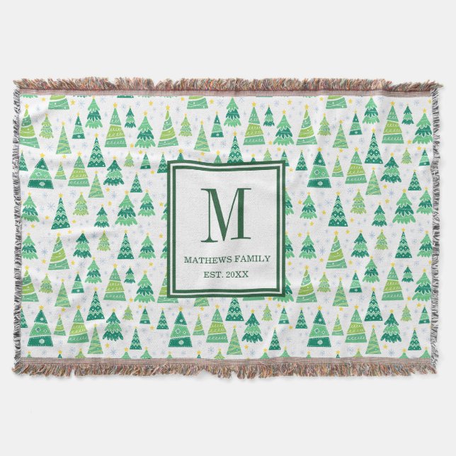 Familjemonogram Initial Julgran Mönster Filt (Framsidan)