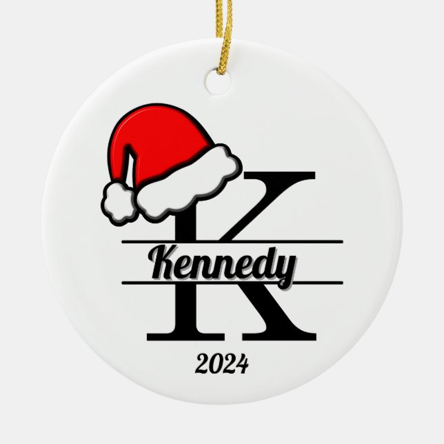 Familjemonogram K | Dubbla sida vid sida Julgransprydnad Keramik (Framsidan)
