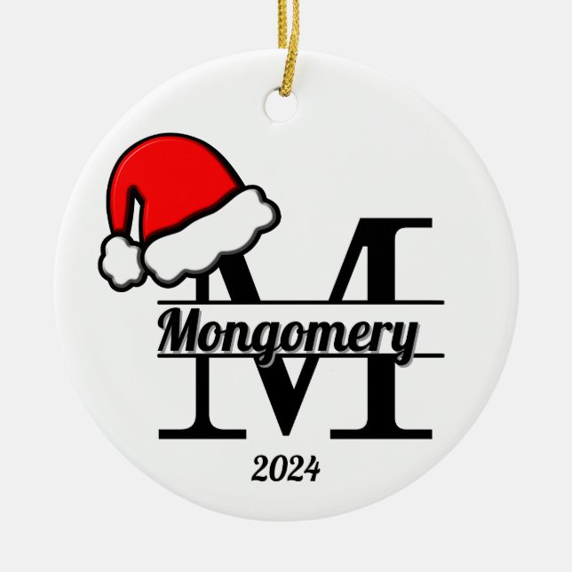 Familjemonogram M | Dubbla sida vid sida Julgransprydnad Keramik (Framsidan)