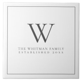 Familjemonogram Modern Elegant Charcol White Kakelplatta