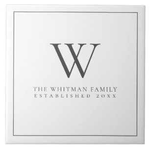 Familjemonogram Modern Elegant Charcol White Kakelplatta