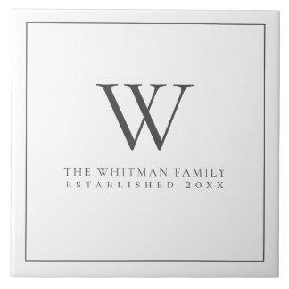 Familjemonogram Modern Elegant Charcol White Kakelplatta