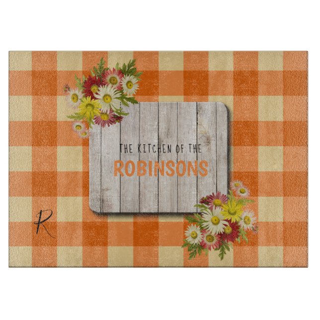 Familjemonogram namn rustik orange gingham (Framsidan)