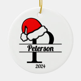 Familjemonogram P | Dubbla sida vid sida Julgransprydnad Keramik