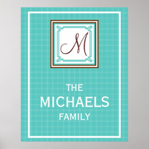 Familjemonogram Poster - Aqua Check