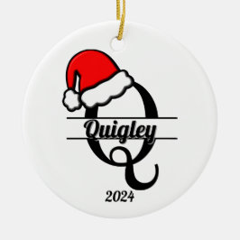 Familjemonogram Q | Dubbla sida vid sida Julgransprydnad Keramik