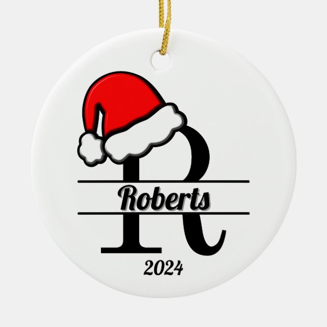 Familjemonogram R | Dubbla sida vid sida Julgransprydnad Keramik (Framsidan)
