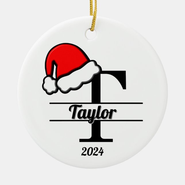 Familjemonogram T | Dubbla sida vid sida Julgransprydnad Keramik (Framsidan)