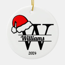 Familjemonogram W | Dubbla sida vid sida Julgransprydnad Keramik