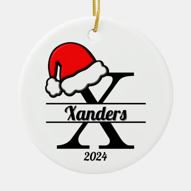 Familjemonogram X | Dubbla sida vid sida Julgransprydnad Keramik (Framsidan)