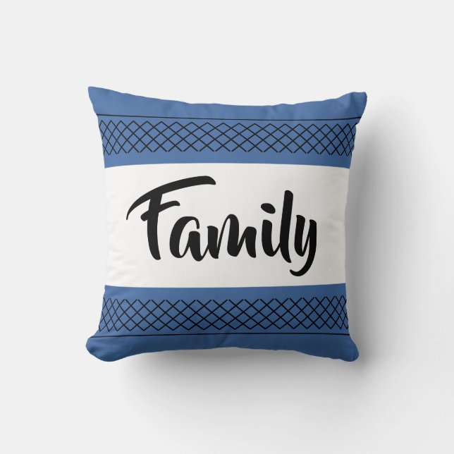 Familjemönstrad snygg typografi mörkblå kudde (Framsida)