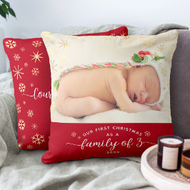 Familjen 3 Baby Första julfoto Kudde