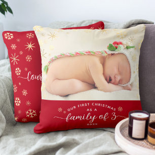 Familjen 3 Baby Första julfoto Kudde