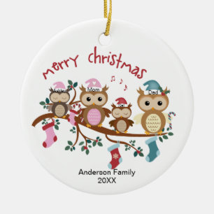 Familjen 4 Uggla familjejordbruk Julgransprydnad Keramik