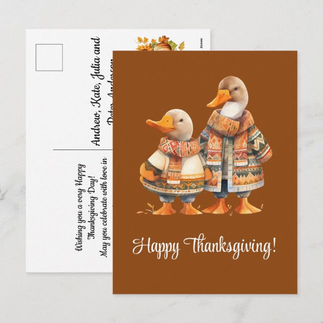 Familjen Ankor Happy thanksgiving Helg Vykort (Fram/baksida)