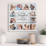 Familjen är All Quote Photo Collage White Fyrkantig Klocka<br><div class="desc">Skapa enkelt din egen personlig av vita träplank med väggklocka i stil med anpassningsbarna med dina foton. Utformningen har också ett vackert handskrivet manuscitat: "Familj är allt". För bästa resultat ska skörd gå till kvadrat - med skärningspunkten i mitten - före uppladdning.</div>