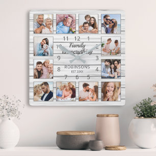 Familjen är All Quote Photo Collage White Fyrkantig Klocka