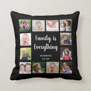Familjen är allt 12 fotokollage Black Kudde