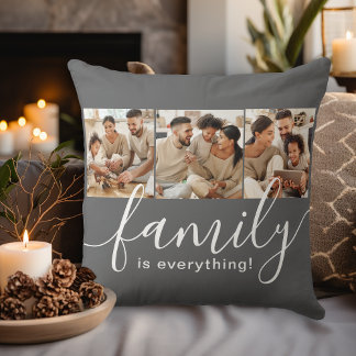 Familjen är Allt 3 Photo Collage Grått Kudde