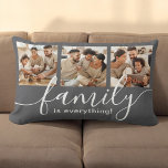 Familjen är Allt 3 Photo Collage Grått Lumbarkudde<br><div class="desc">Håll ditt hem med den här attraktiva lumbalkudden med tre speciella familjefotografier. Modern handskriven manus spådomar ut "familjen är allt!" minnen av omhuldad familjetid som tillbringats tillsammans och som visar vad som är viktigt för dig. Oavsett om du har egna familjemedlemmar eller förlängd familj, bröder, kusiner, mor- eller farföräldrar, moster,...</div>