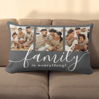 Familjen är Allt 3 Photo Collage Grått Lumbarkudde