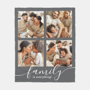 Familjen är Allt 4 Photo Collage Grått Fleecefilt