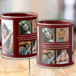 Familjen är allt 6 fotokollage Burgundy Mugg