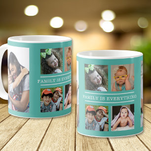Familjen Är Allt Citat 6 Foto Collage Teal Kaffemugg