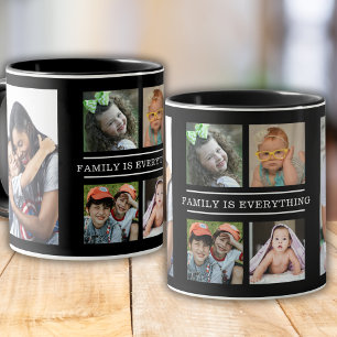 Familjen är allt citat 6 Photo Collage Black Mugg