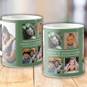 Familjen är allt citat 6 Photo Collage Grönt Kaffemugg