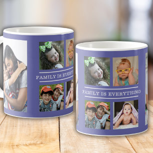 Familjen är allt citat 6 Photo Collage Lila Kaffemugg
