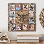 Familjen är allt foto Collage Barrel Fyrkantig Klocka<br><div class="desc">Skapa enkelt din egen personlig med  tjocka väggklocka i träfat med anpassningsbarnas foton. Utformningen har också ett vackert handskrivet manuscitat: "Familj är allt". För bästa resultat ska skörd gå till kvadrat - med skärningspunkten i mitten - före uppladdning.</div>