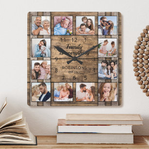 Familjen är allt foto Collage Barrel Fyrkantig Klocka