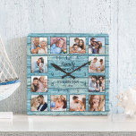 Familjen är allt foto Collage Blue Fyrkantig Klocka<br><div class="desc">Skapa enkelt din egen personlig blå,  roliga drivträplåt från sjö hus stil med väggklocka med dina anpassningsbar. Utformningen har också ett vackert handskrivet manuscitat: "Familj är allt". För bästa resultat ska skörd gå till kvadrat - med skärningspunkten i mitten - före uppladdning.</div>