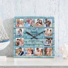 Familjen är allt foto Collage Blue Fyrkantig Klocka