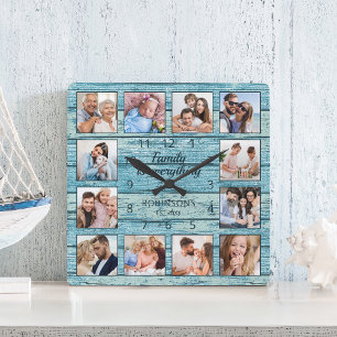 Familjen är allt foto Collage Blue Fyrkantig Klocka
