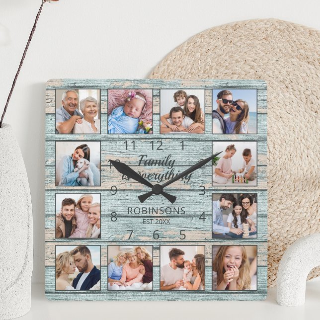 Familjen är allt foto Collage Blue Fyrkantig Klocka (Skapare uppladdad)