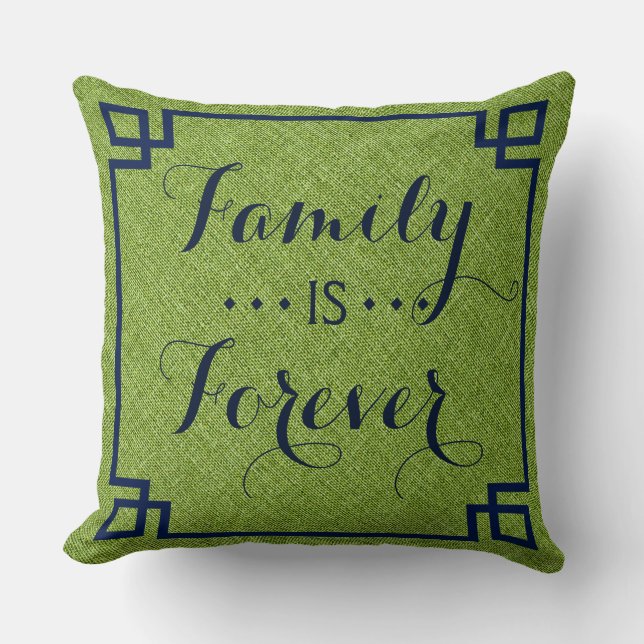 Familjen är för grönten Linen Blue Ram Kudde (Framsida)