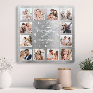 Familjen är hela offertfamiljens foto Silver Fyrkantig Klocka