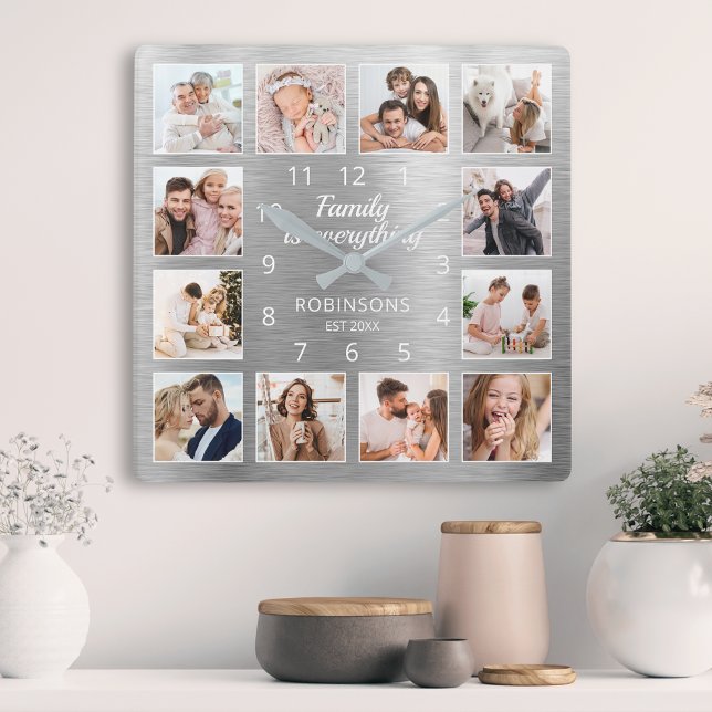 Familjen är hela offertfamiljens foto Silver Fyrkantig Klocka (Skapare uppladdad)