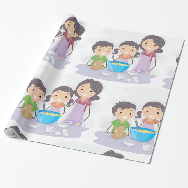 Familjen bakar tillsammans Mamma och barn lagar ma Presentpapper (Utrullad)