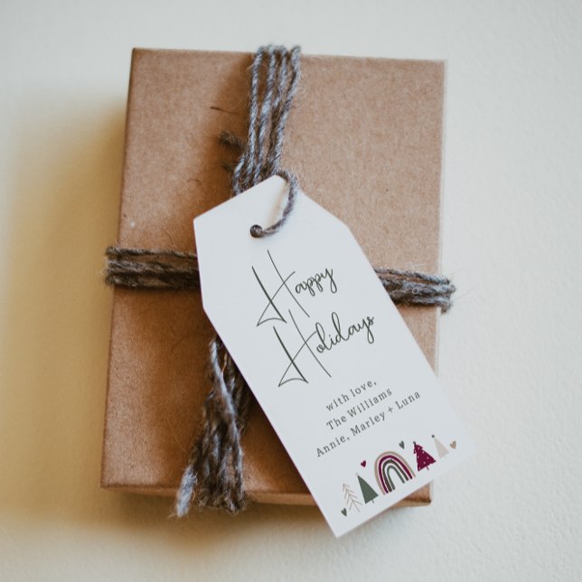 Familjen Boho Rainbow och Hearts Glad helg Presentetikett (Skapare uppladdad)