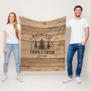 Familjen Cabin Namn Rustic Wood Personlig Fleecefilt