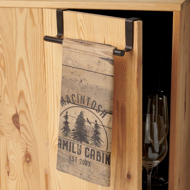 Familjen Cabin Namn Rustic Wood Personlig Kökshandduk (Thirds Fold)