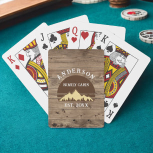 Familjen Cabin Rustic Retro Träd Namn Casinokort