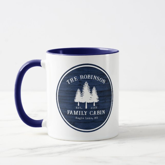 Familjen Cabin Träd Blue Wood Stil Mugg (Vänster)