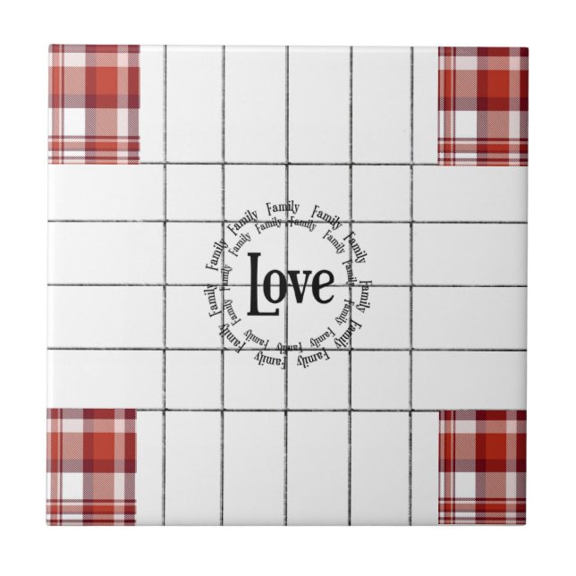 Familjen Ceramic Tile White och Red Play Kärlek Kakelplatta (Framsidan)