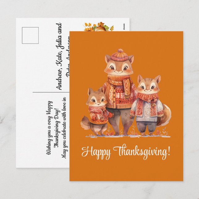 Familjen Chipmunks Happy thanksgiving Helg Vykort (Fram/baksida)
